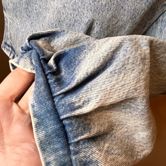 Zara Denim Cropped Top Women SZ M Cowgirlcore Puff Sleeves Back Zip Festival - Picture 4 of 8